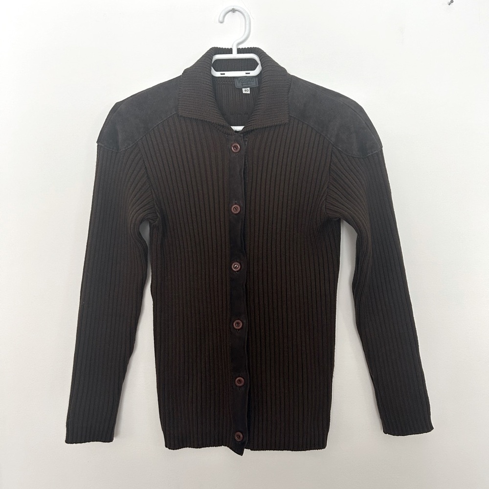 Vintage Versace Versus wool and leather cardigan